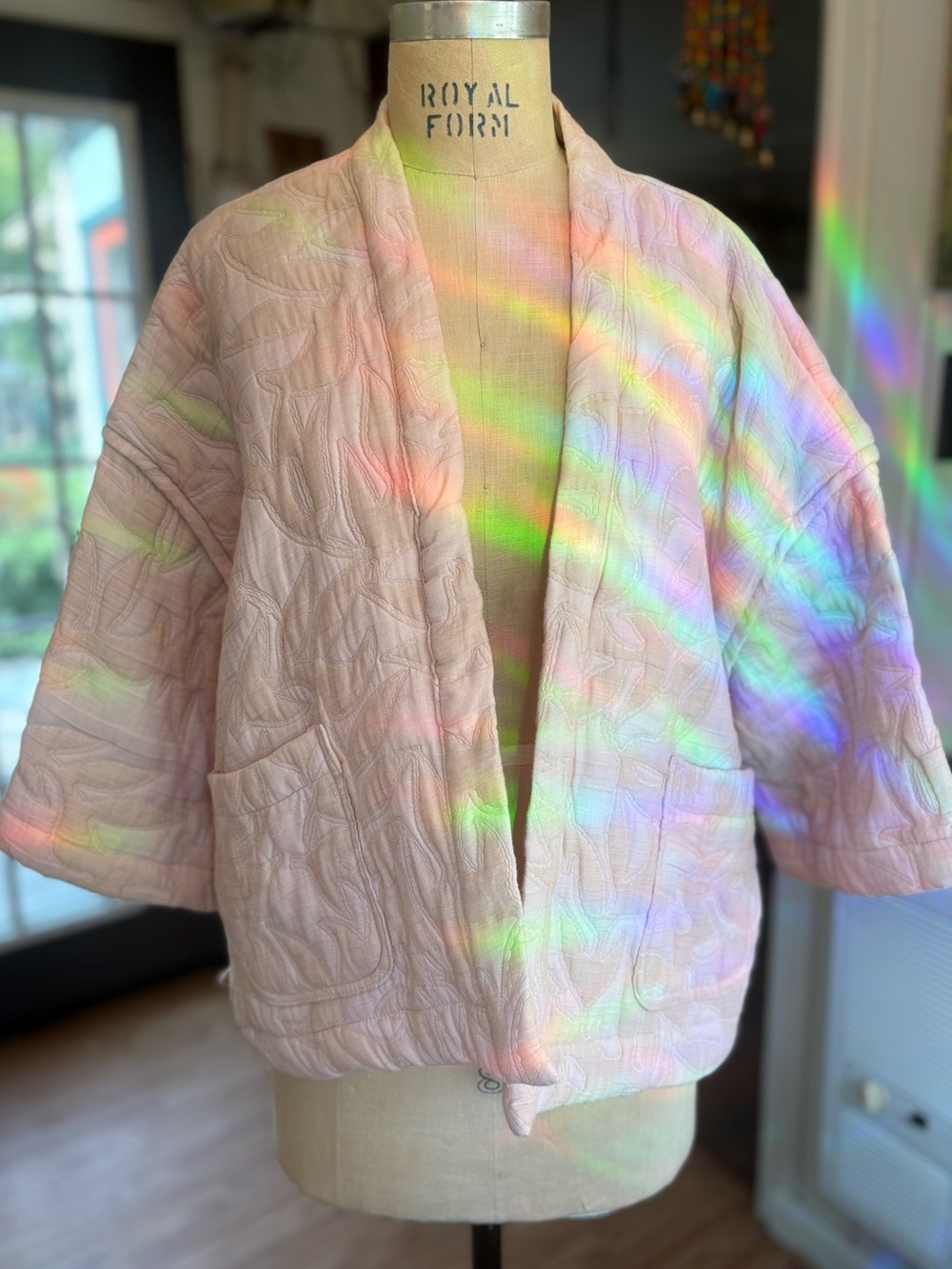Universal Thread Blush Pink Quilted Open Kimono Jacket Boho Cottagecore OSFM